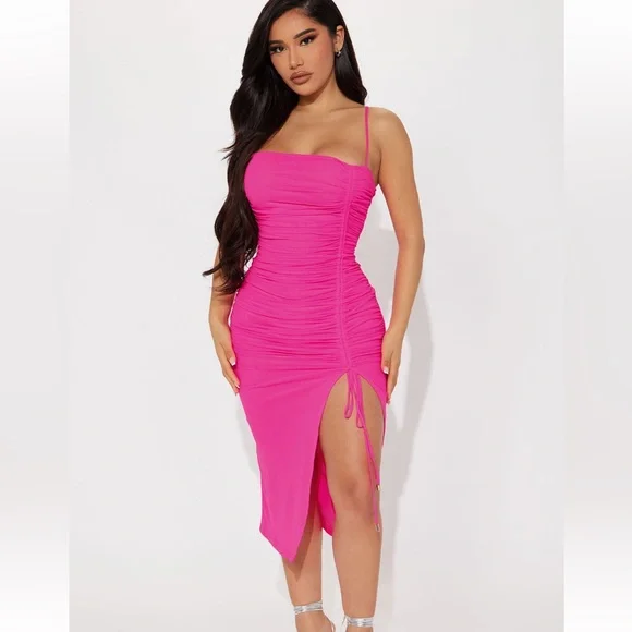 Fashion Nova | Dresses | Elle Mesh Midi Dress Neon Pink | Poshmark
